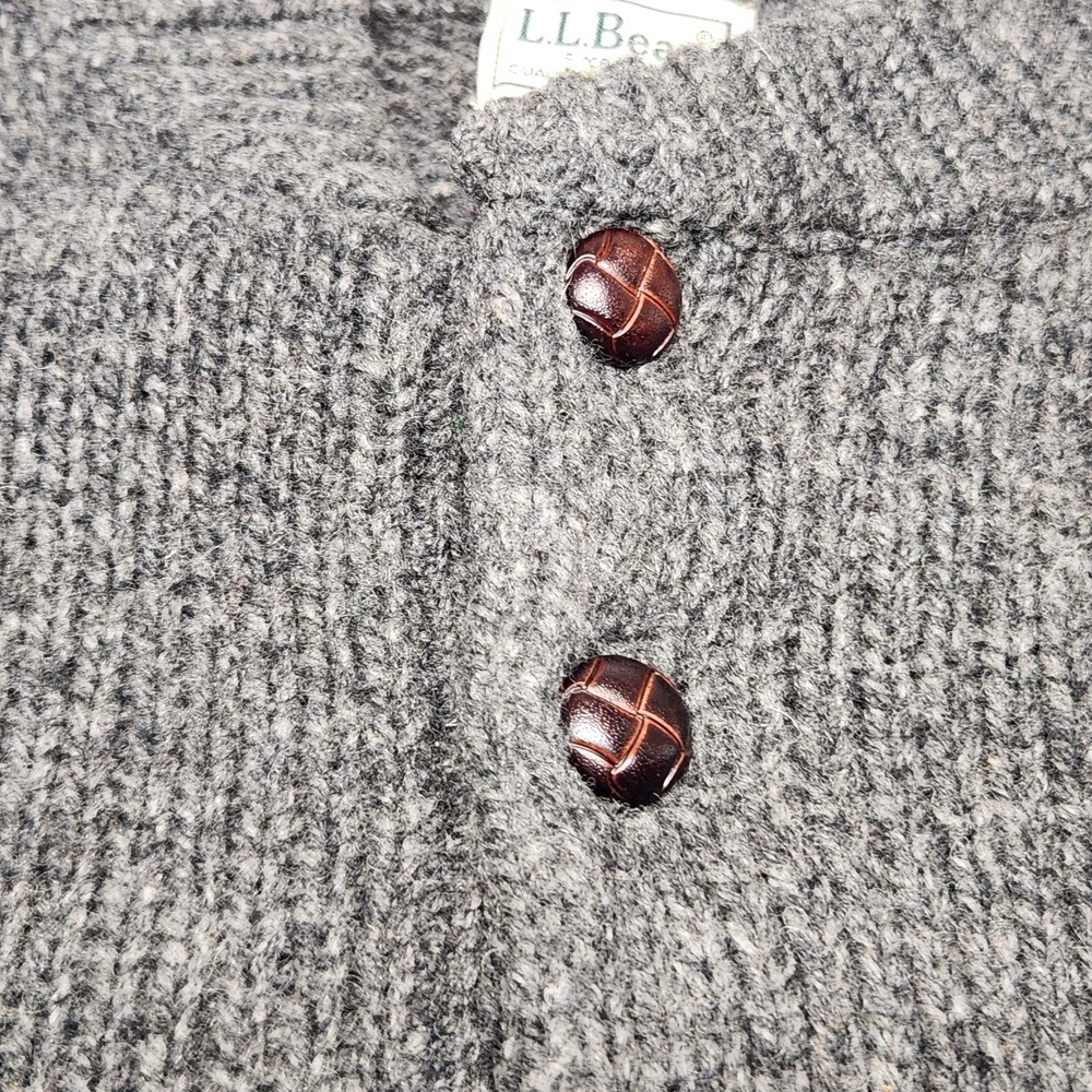 LL Bean Mens Lambswool Ragg Wool Henley Pullover Sweater Gray Large - Picture 3 of 8